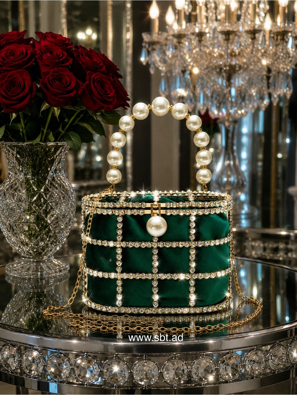 NEW Pearl & Rhinestones Clutch Purse Sparkling Bling Swarovski Crystal Bag - Picture 15 of 17
